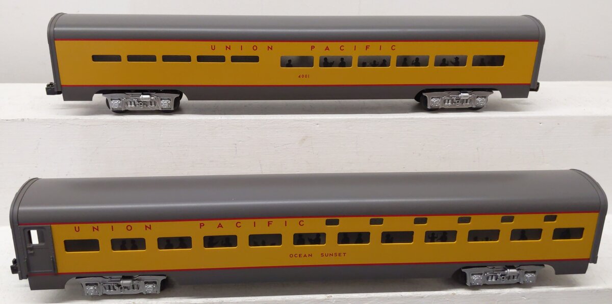 MTH 20-6606 O Gauge Union Pacific 70' Aluminum Slpr/Diner Passenger 2-Car Set EX/Box