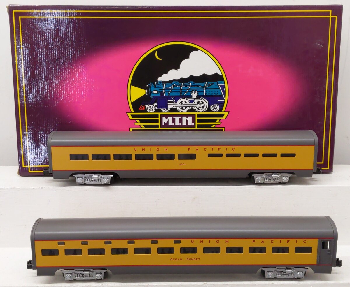 MTH 20-6606 O Gauge Union Pacific 70' Aluminum Slpr/Diner Passenger 2-Car Set EX/Box