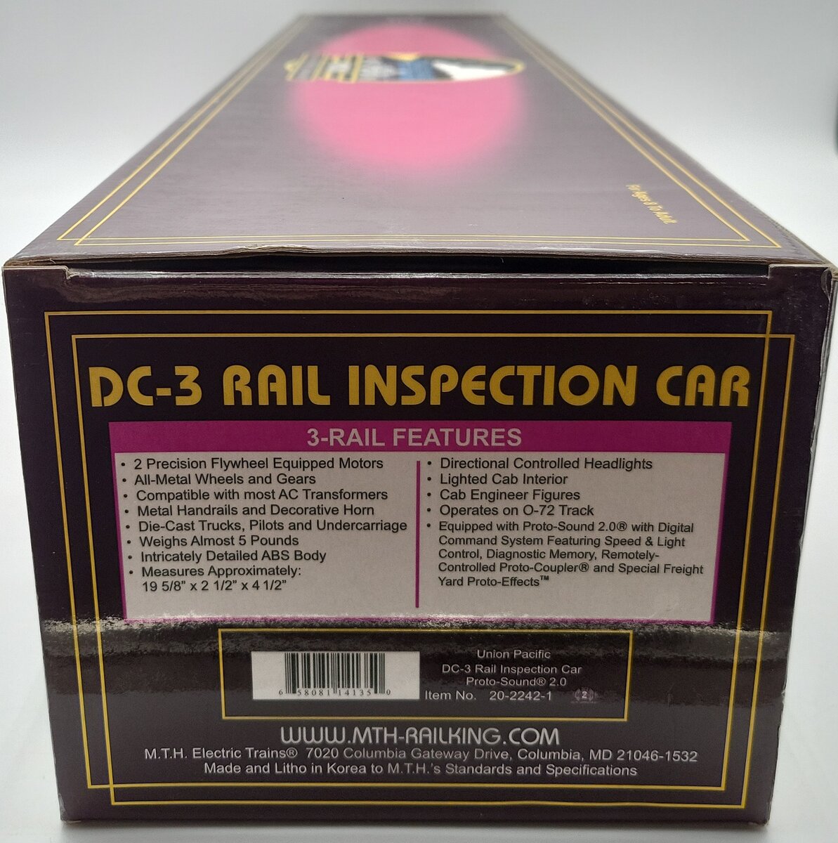 MTH 20-2242-1 O Gauge Union Pacific DC-3 Detector Car w/PS2 EX/Box