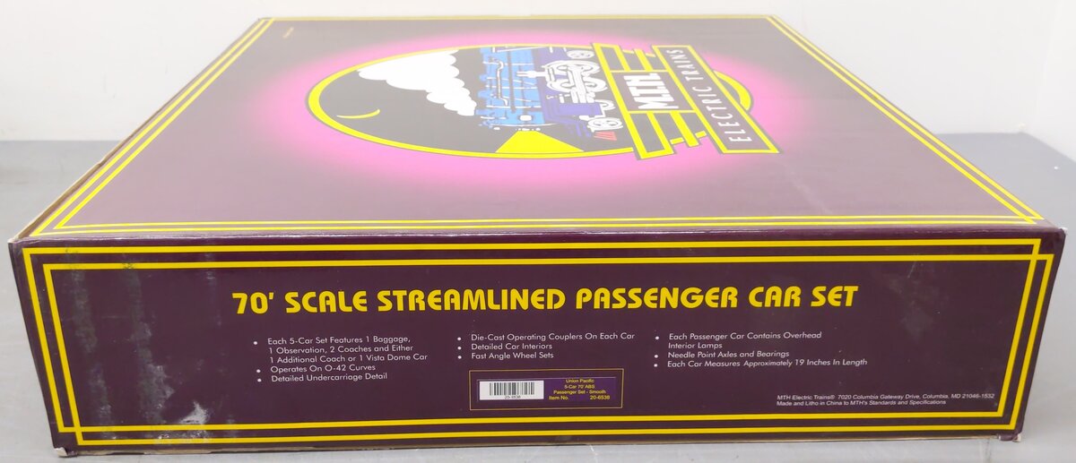 MTH 20-6538 O Gauge Union Pacific 70' Streamlined Passenger Car Set (Set of 5) EX/Box