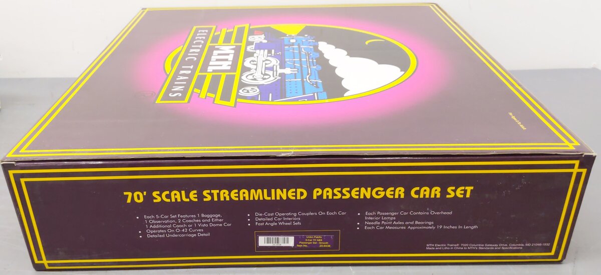 MTH 20-6538 O Gauge Union Pacific 70' Streamlined Passenger Car Set (Set of 5) EX/Box
