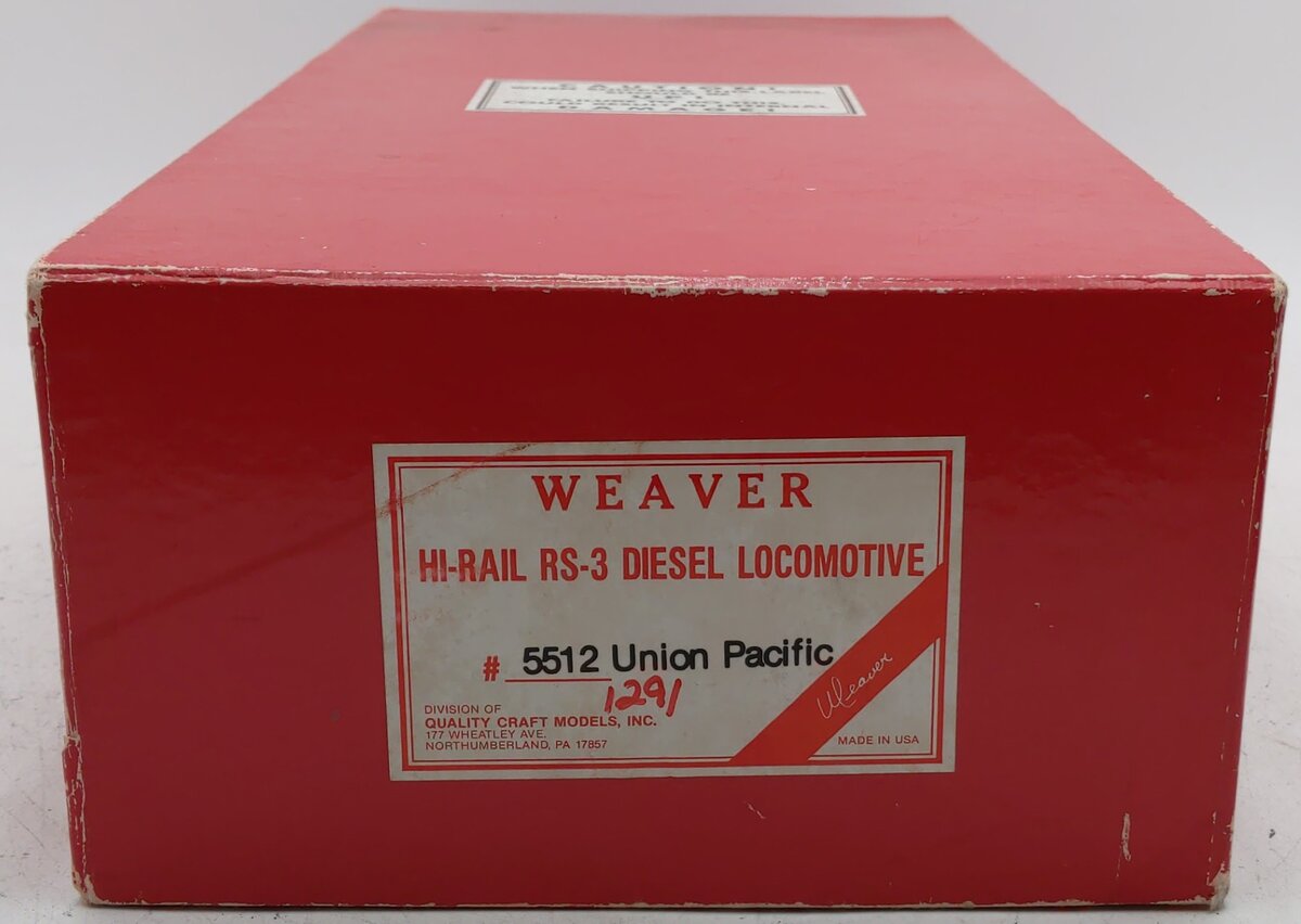 Weaver 5512 O Gauge Union Pacific Alco RS-3 Diesel Locomotive #1291 - 3 Rail EX/Box