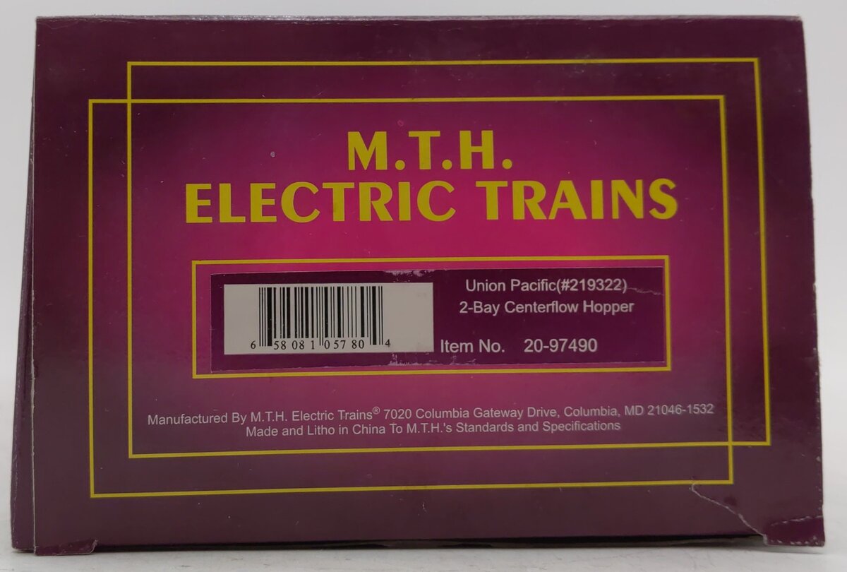 MTH 20-97490 O Union Pacific 2-Bay Centerflow Hopper #219322 NIB