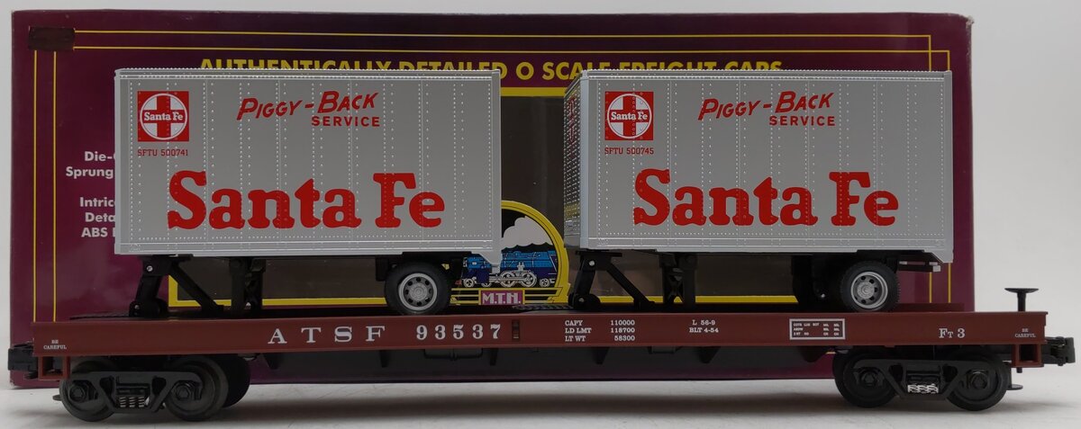 MTH 20-98111 Santa Fe Flatcar with 2 Santa Fe Trailers NIB