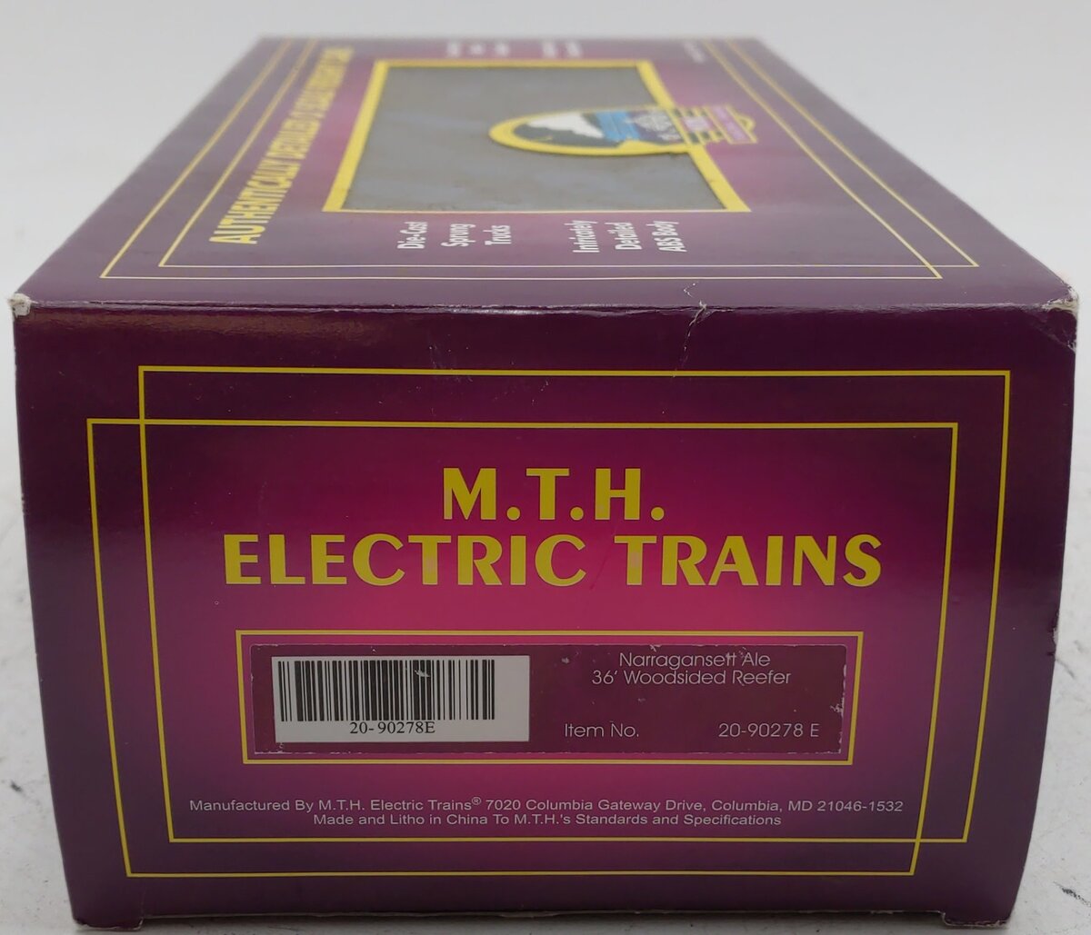 MTH 20-90278E O Gauge Narragansett Ale 36' Woodsided Reefer LN/Box