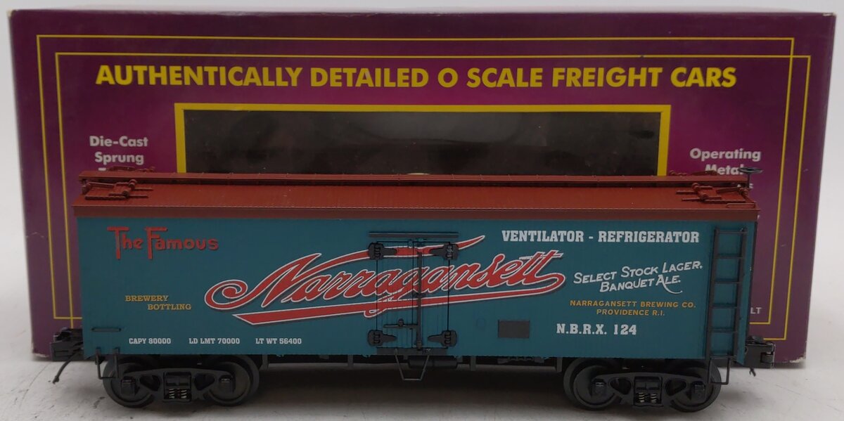 MTH 20-90278E O Gauge Narragansett Ale 36' Woodsided Reefer LN/Box