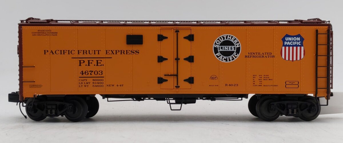MTH 20-94081 O Gauge Pacific Fruit Express Steel-Sided Refrigerator Car #46703 NIB