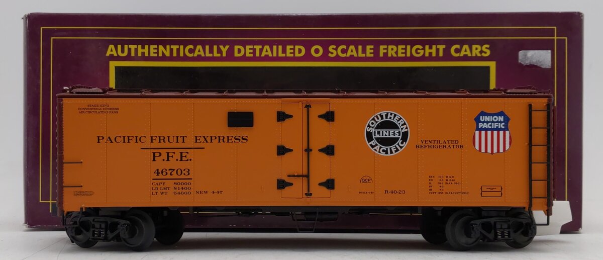 MTH 20-94081 O Gauge Pacific Fruit Express Steel-Sided Refrigerator Car #46703 NIB