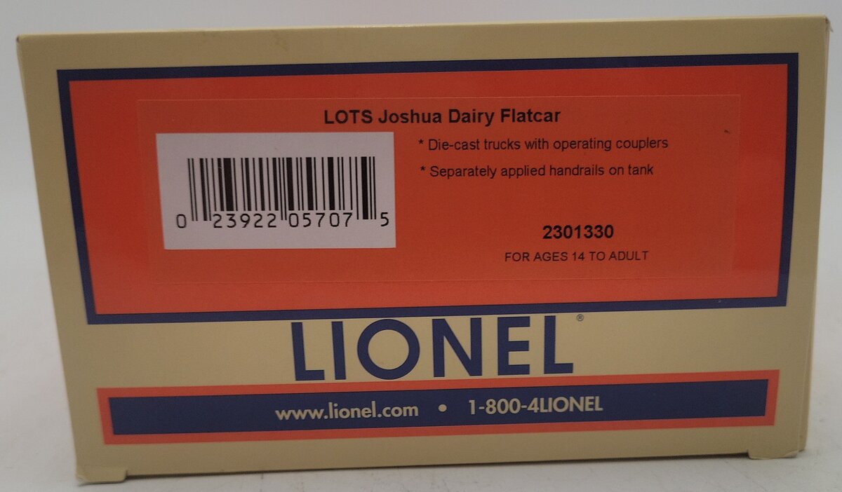 Lionel 2301330 O Gauge JDFX Joshua Dairy Flatcar #44232 LN/Box
