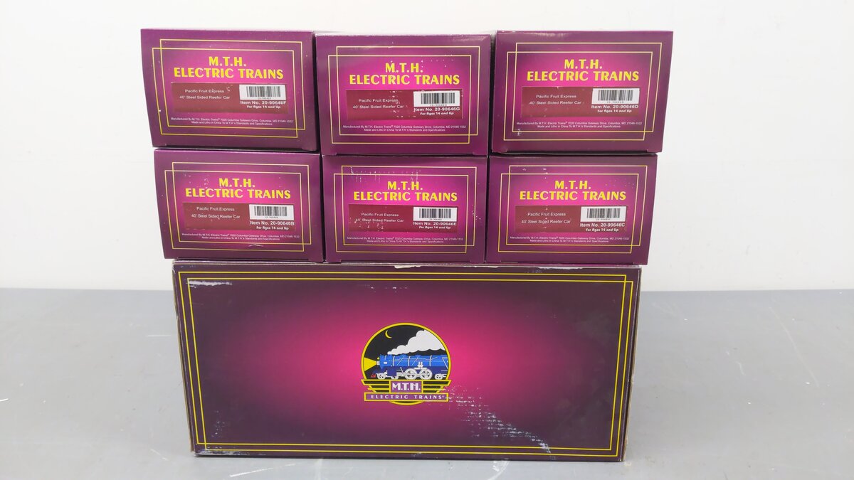 MTH 20-90646 O Pacific Fruit Express 40' Steel Sided Reefer Car Set (Set of 6) EX/Box