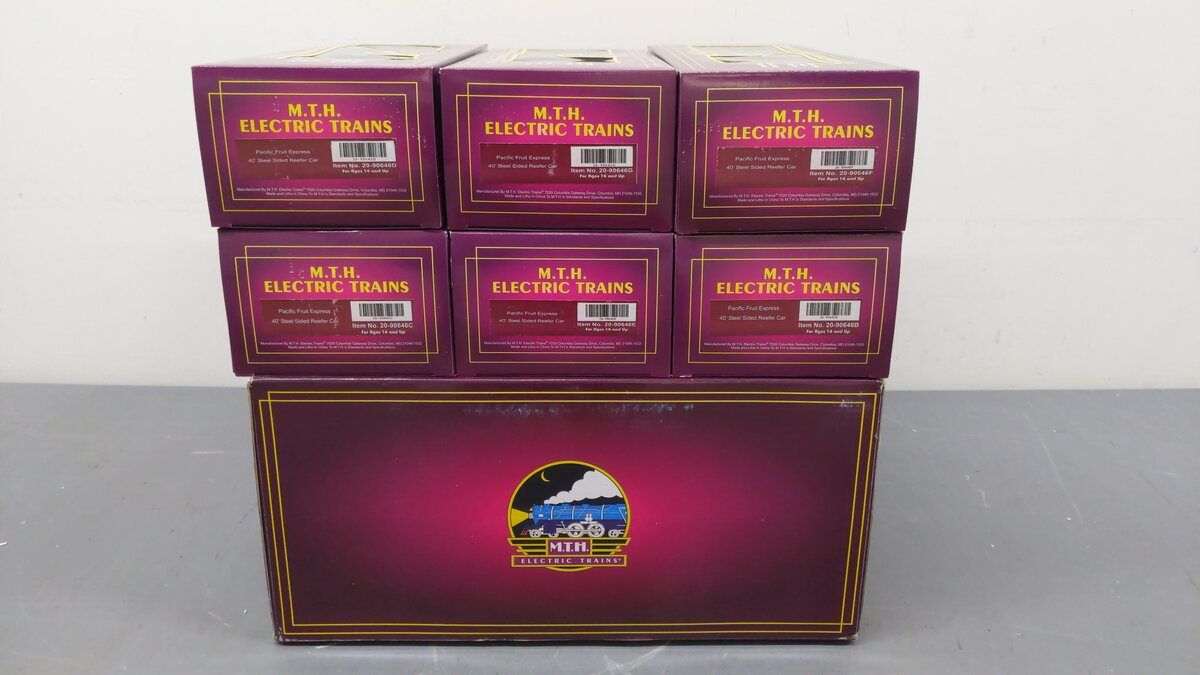 MTH 20-90646 O Pacific Fruit Express 40' Steel Sided Reefer Car Set (Set of 6) EX/Box