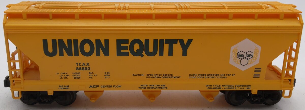 Lionel 6-19963 O Gauge Union Equity ACF 3-Bay Hopper #86892 EX