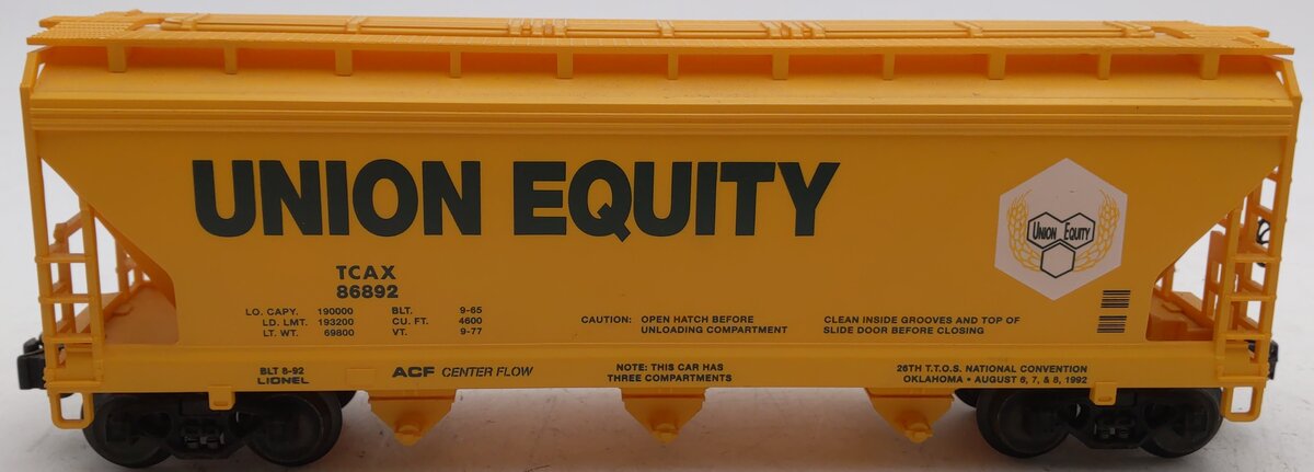 Lionel 6-19963 O Gauge Union Equity ACF 3-Bay Hopper #86892 EX