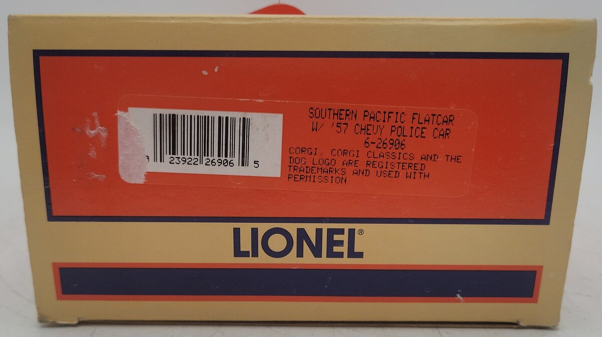 Lionel 6-26906 O Gauge Southern Pacific Flatcar w/ 1957 Chevy Police Car EX/Box