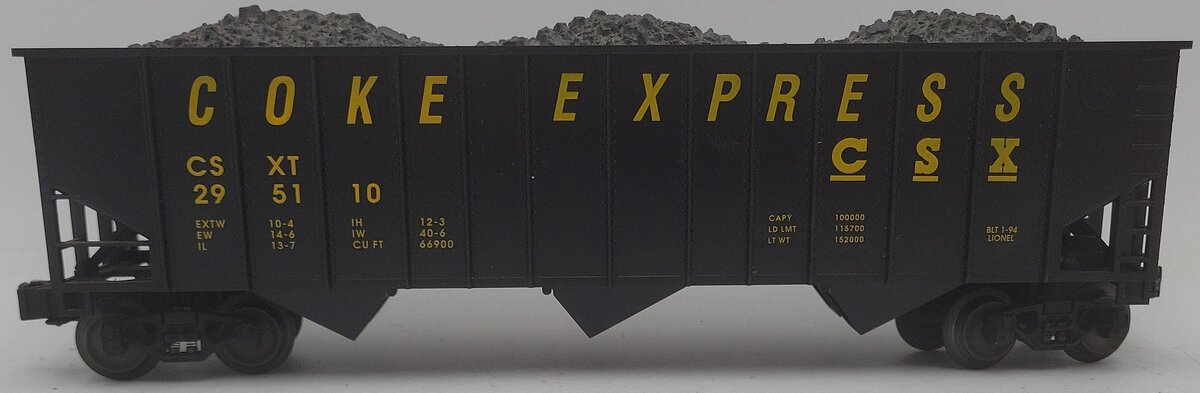 Lionel 6-17120 O Gauge CSX 3-Bay Hopper with Coal Load EX/Box