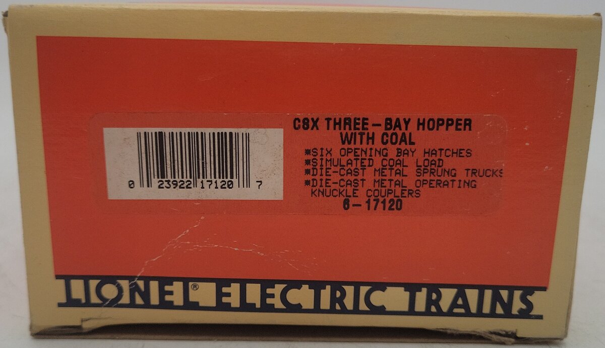 Lionel 6-17120 O Gauge CSX 3-Bay Hopper with Coal Load EX/Box