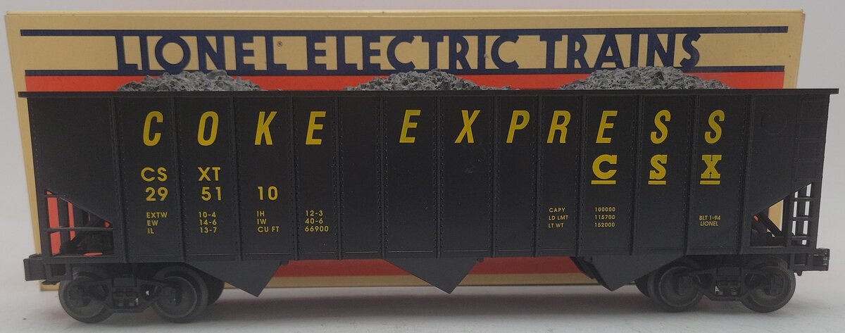 Lionel 6-17120 O Gauge CSX 3-Bay Hopper with Coal Load EX/Box