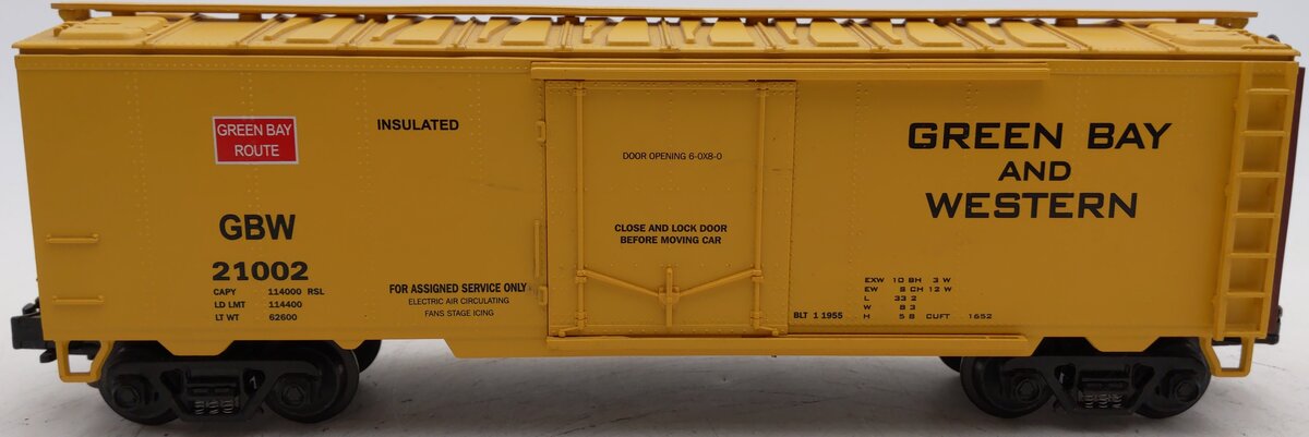 MTH 20-94006 O Gauge Green Bay & Western Route Reefer Car #21002 EX/Box