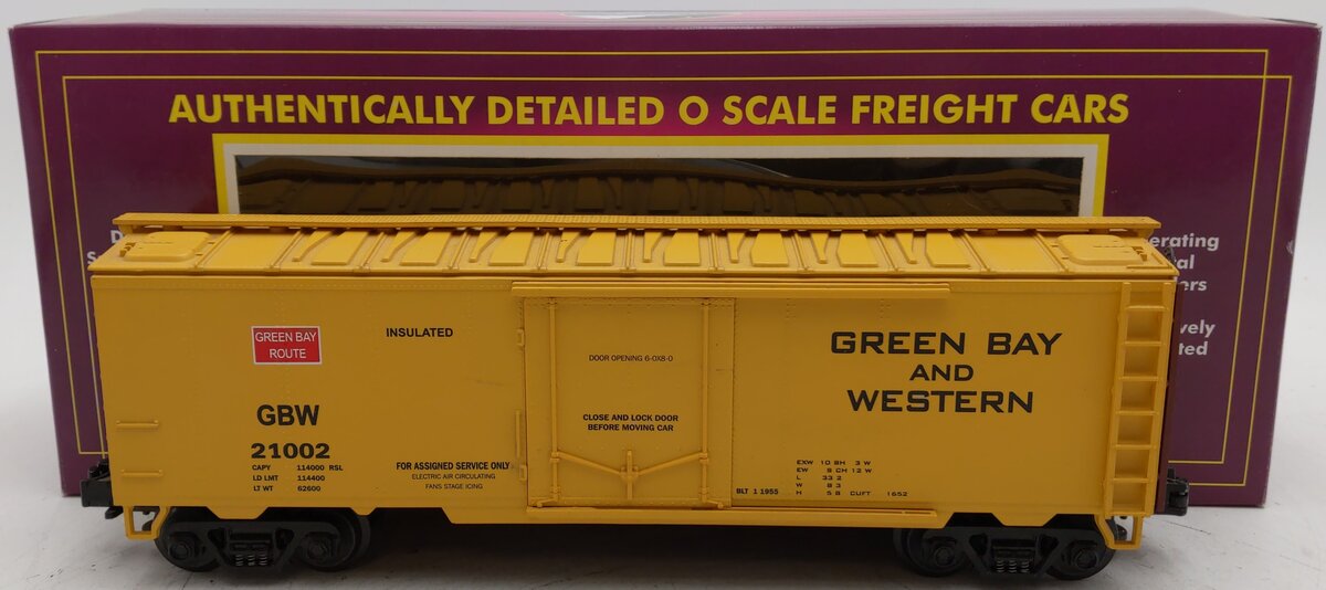 MTH 20-94006 O Gauge Green Bay & Western Route Reefer Car #21002 EX/Box