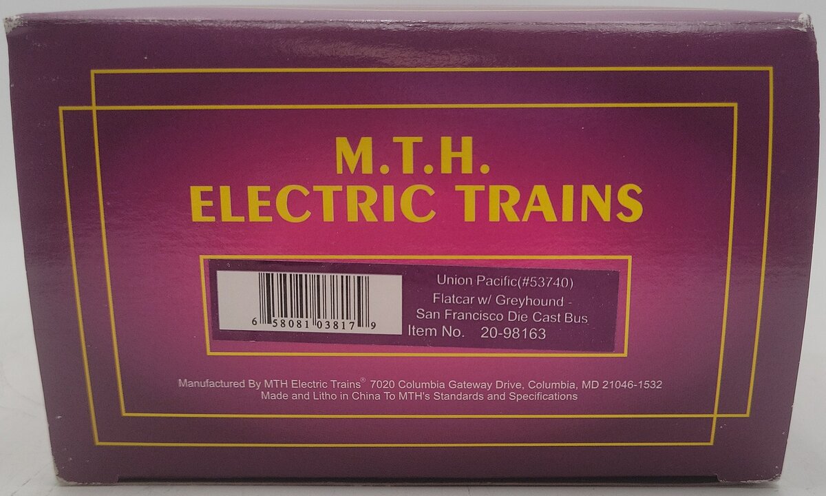 MTH 20-98163 O Gauge Union Pacific Flatcar w/Die-Cast Greyhound Bus #53740 VG/Box