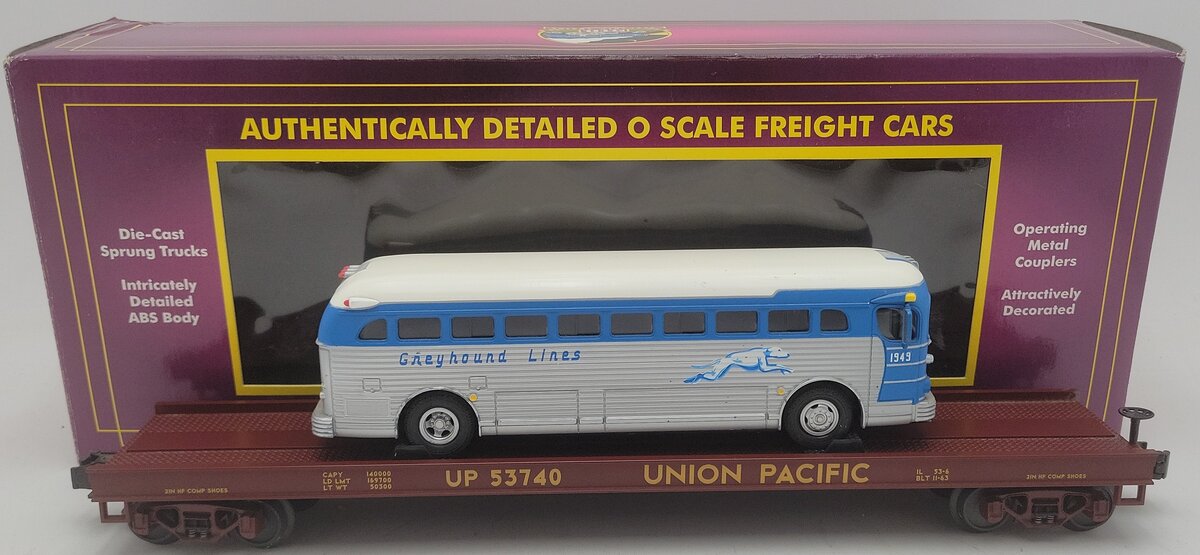 MTH 20-98163 O Gauge Union Pacific Flatcar w/Die-Cast Greyhound Bus #53740 VG/Box