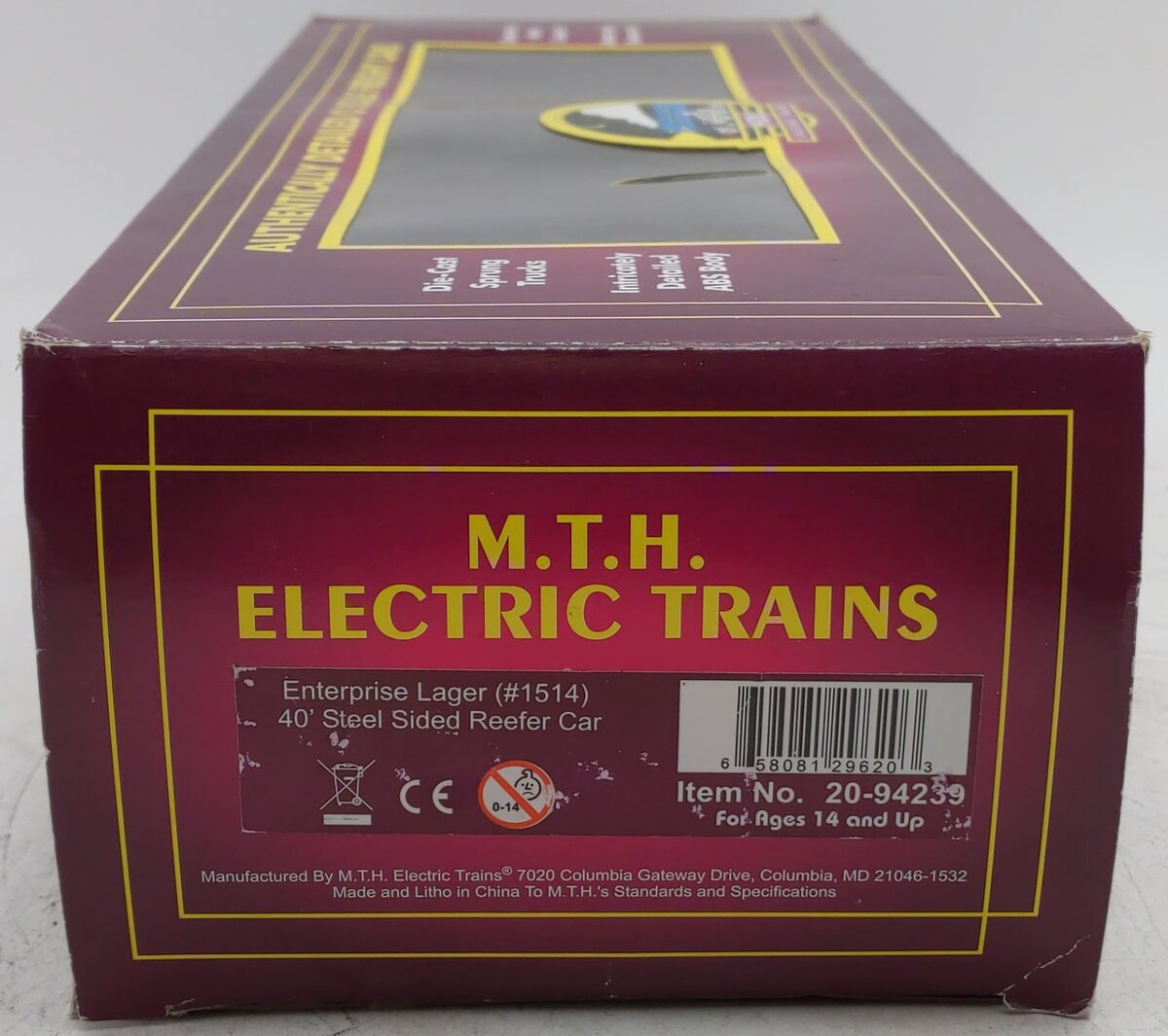 MTH 20-94239 O Gauge Enterprise Lager 40' Steel Sided Reefer #1512 EX/Box