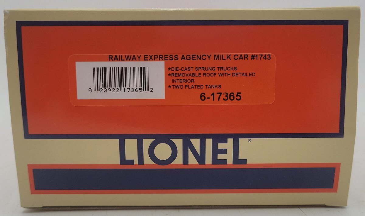 Lionel 6-17365 O Gauge Railway Express Agency Milk Car #1743 EX/Box