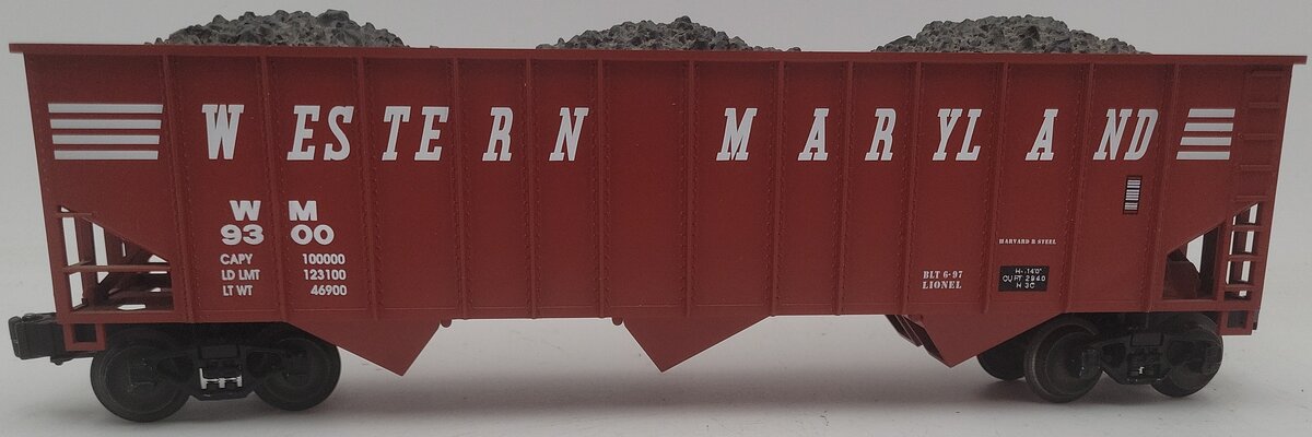 Lionel 6-17129 O Gauge Western Maryland 3-Bay Hopper Car w/Coal Load #9300 EX/Box