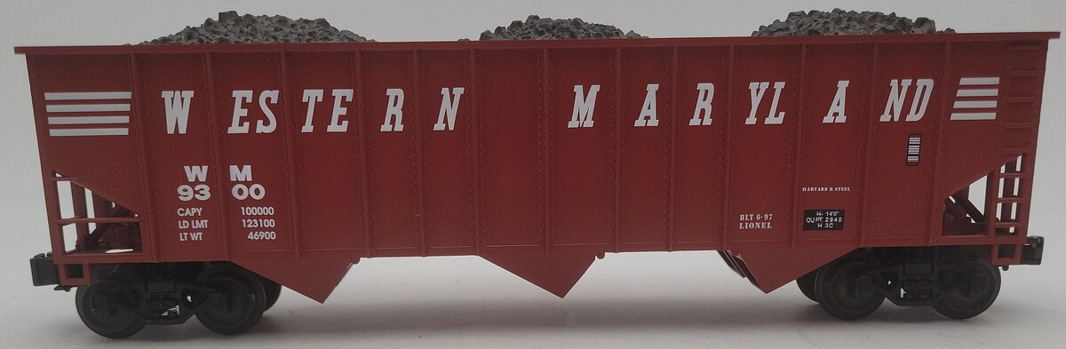 Lionel 6-17129 O Gauge Western Maryland 3-Bay Hopper Car w/Coal Load #9300 EX/Box