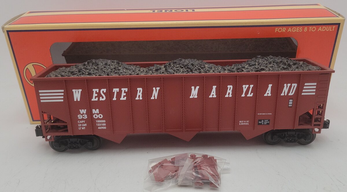 Lionel 6-17129 O Gauge Western Maryland 3-Bay Hopper Car w/Coal Load #9300 EX/Box