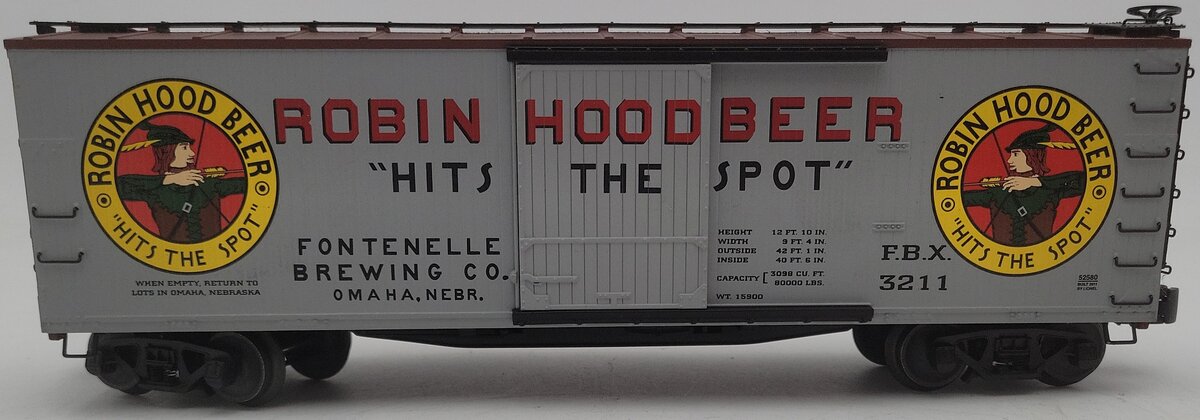 Lionel 6-52580 O LOTS 2011 Robin Hood Beer Double-Sheathed Boxcar #3211 EX/Box