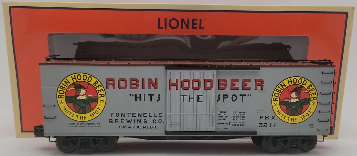 Lionel 6-52580 O LOTS 2011 Robin Hood Beer Double-Sheathed Boxcar #3211 EX/Box