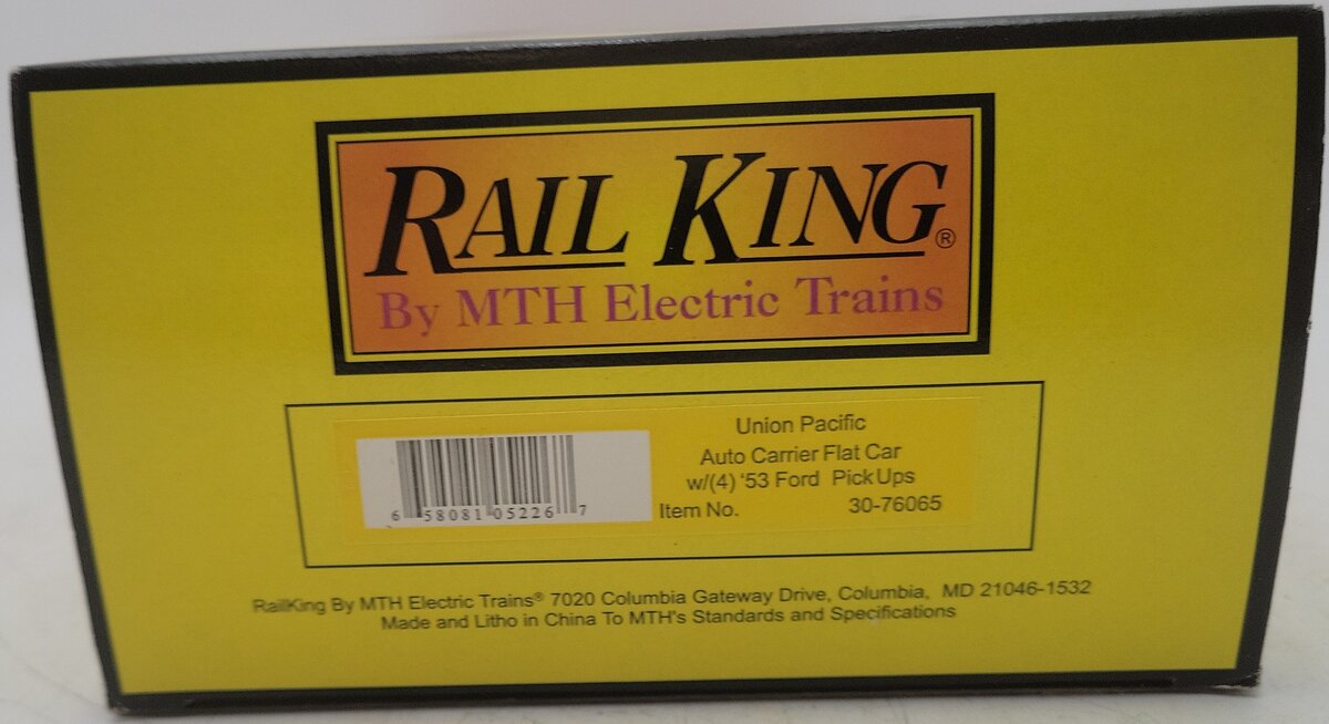 MTH 30-76065 O Union Pacific Auto Carrier Flat Car with ‘53 Ford Pickups #54101 VG/Box