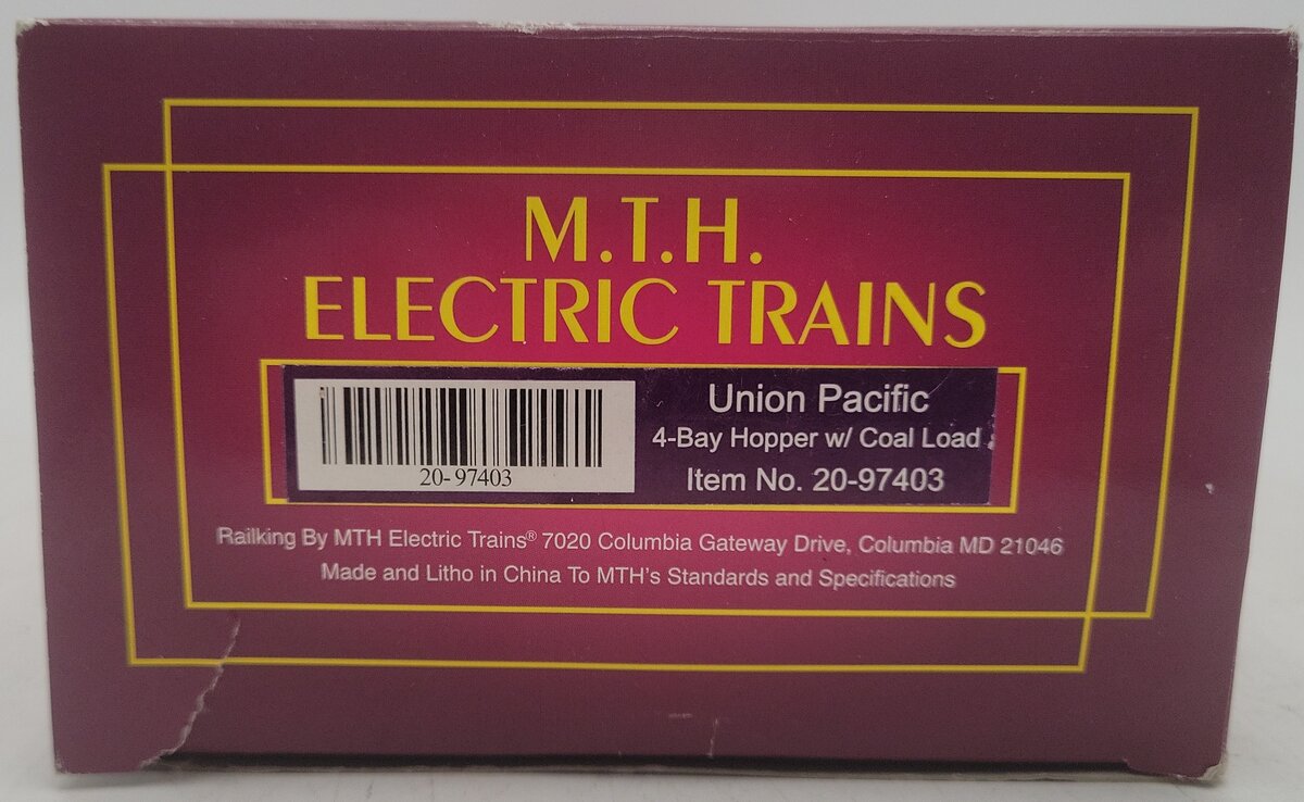 MTH 20-97403 O Union Pacific 4-Bay Hopper w/ Coal Load #37216 EX/Box