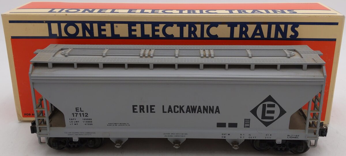Lionel 6-17112 O Gauge Erie Lackawanna ACF Center Flow 3-Bay Hopper EX/Box
