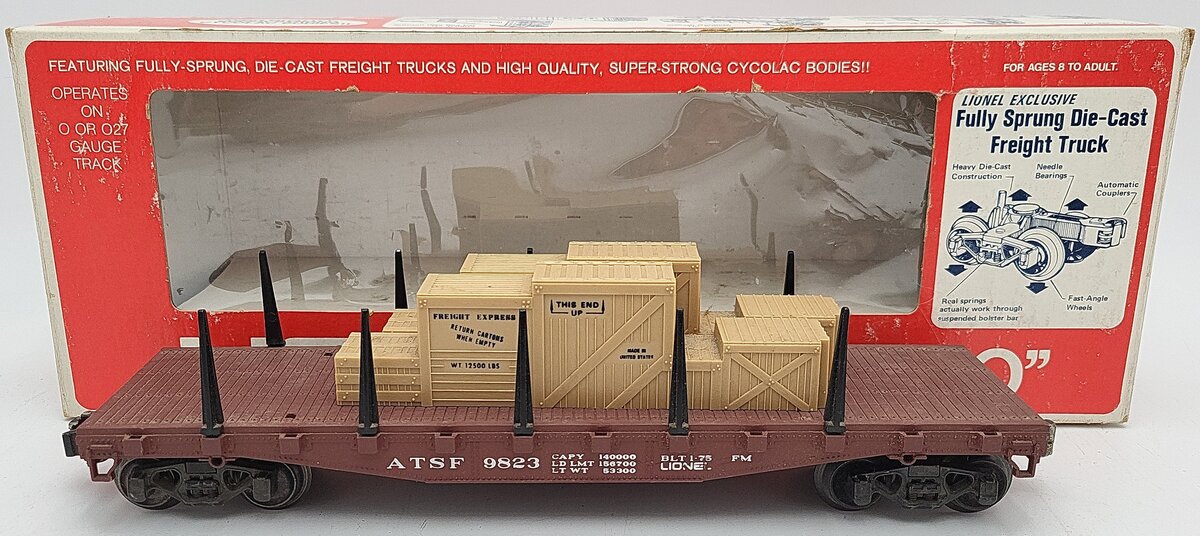 Lionel 6-9823 O Gauge Santa Fe Flatcar with Freight Load EX/Box