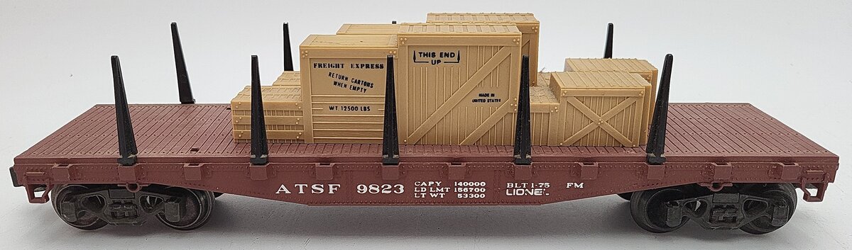 Lionel 6-9823 O Gauge Santa Fe Flatcar with Freight Load EX/Box