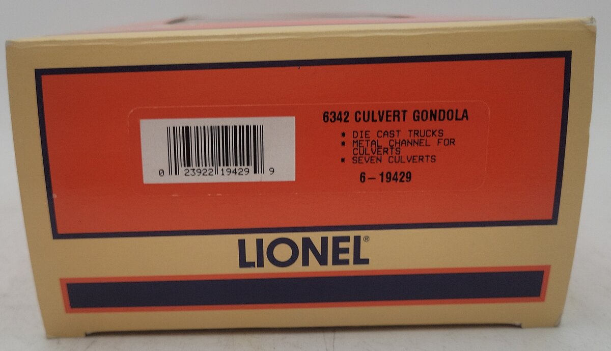 Lionel 6-19429 O Gauge New York Central Culvert Gondola w/ Culverts #6342 EX/Box