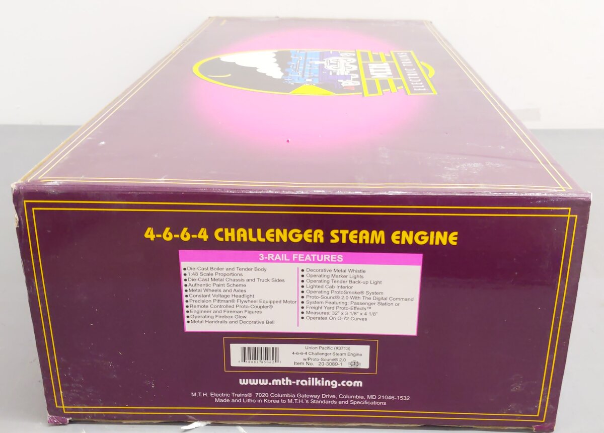 MTH 20-3089-1 Union Pacific 4-6-6-4 Challenger Steam Loco & Tender w/PS2 #3713 EX/Box