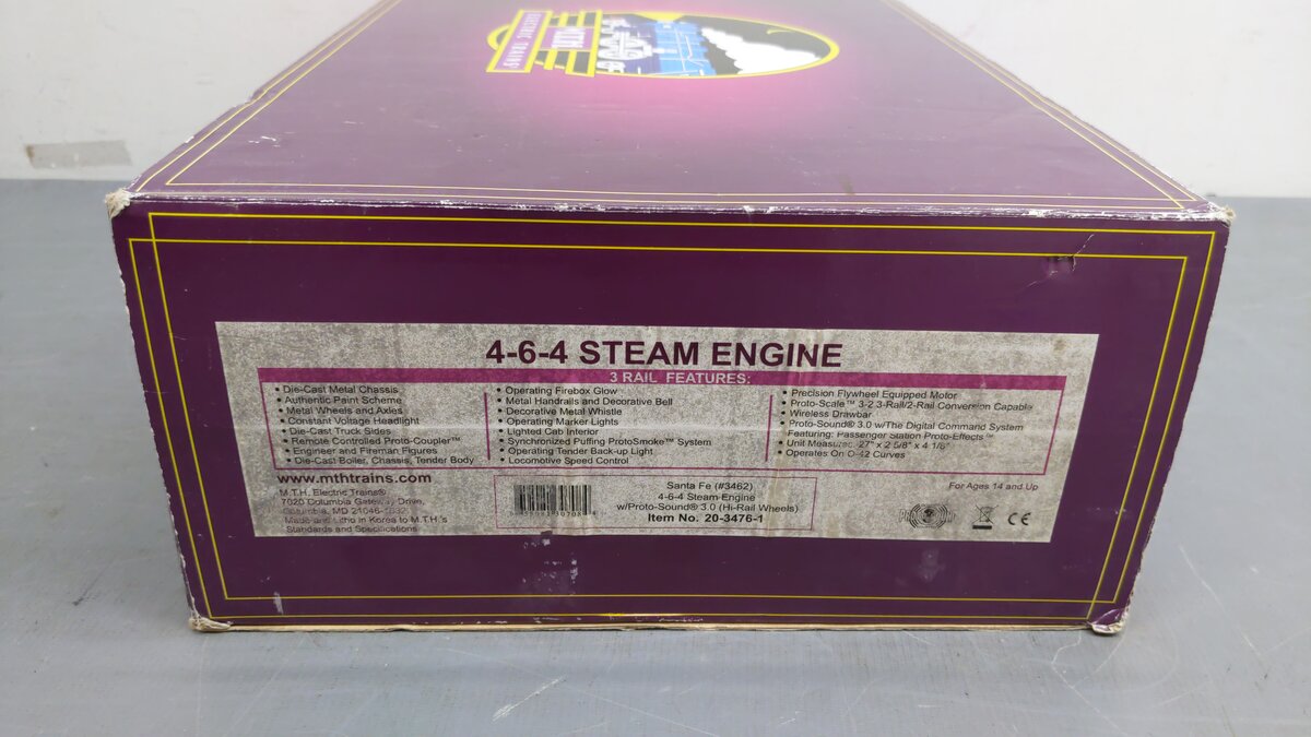 MTH 20-3476-1 O Santa Fe 4-6-4 Steam Engine w/Proto-Sound 3.0 #3462 EX/Box