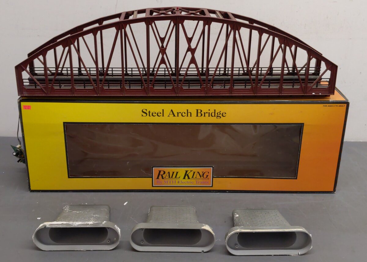 MTH 40-1031 O Gauge 30 Inch Rust Colored Steel Arch Bridge w/ Piers VG/Box