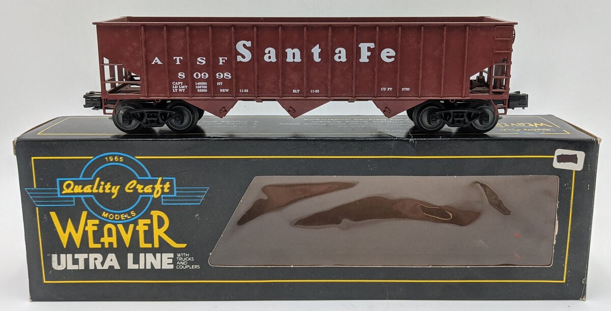 Weaver 4031 O Gauge Santa Fe 3-Bay Coal Hopper #80998 (3 Rail) EX/Box