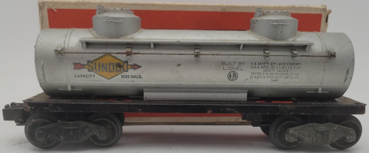Lionel 6465 Vintage O Silver Sunoco Double Dome Tank Car w/ Steps/Box