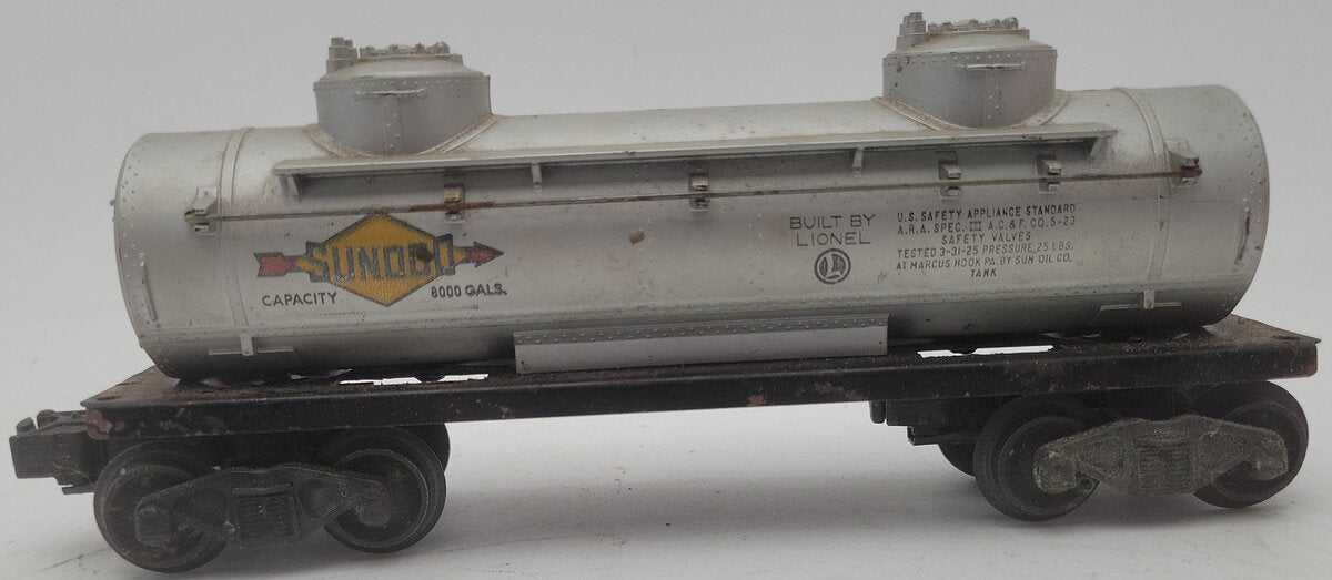 Lionel 6465 Vintage O Silver Sunoco Double Dome Tank Car w/ Steps/Box