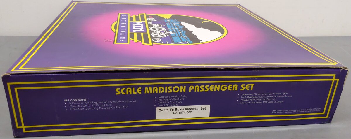 MTH 20-4007 O Santa Fe/Green Premier 70' Madison Passenger 5 Car Set EX/Box