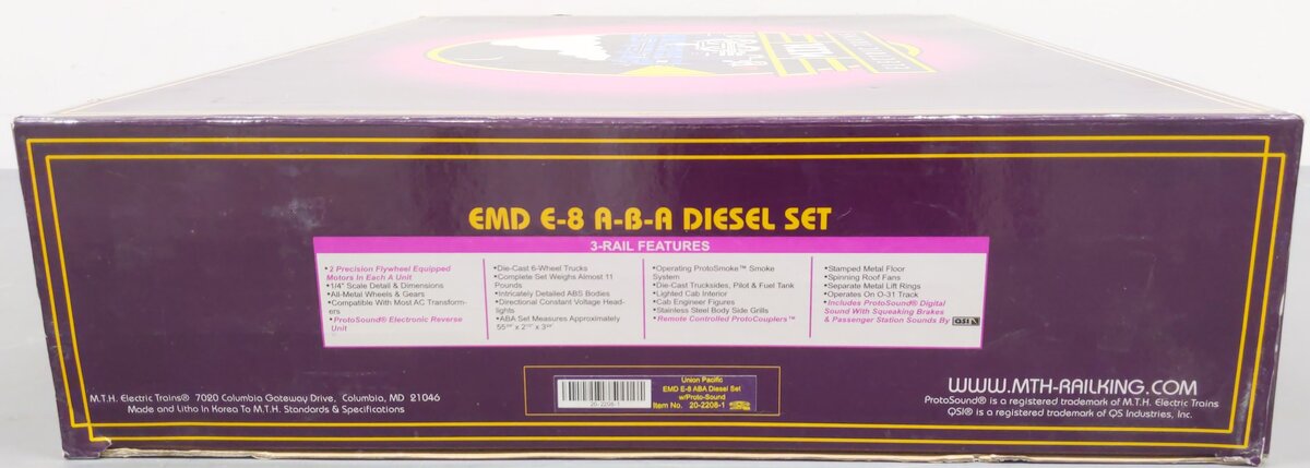 MTH 20-2208-1 O Union Pacific E-8 ABA Diesel Engine Set #951/963B/949 w/PS1 EX/Box