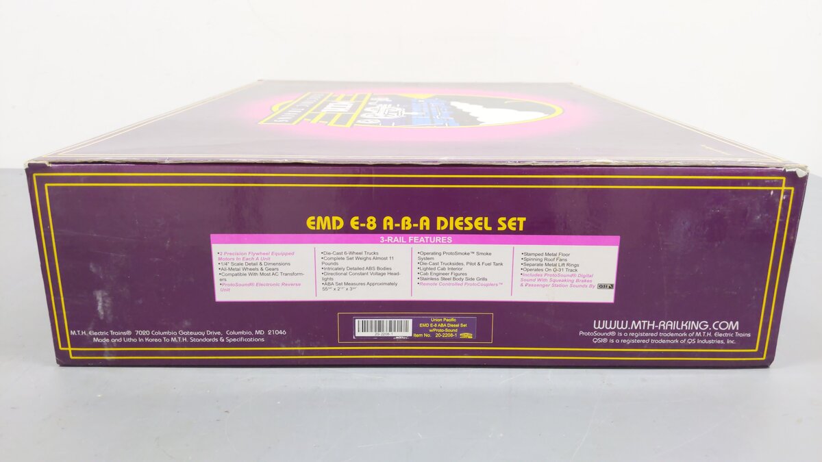 MTH 20-2208-1 O Union Pacific E-8 ABA Diesel Engine Set #951/963B/949 w/PS1 EX/Box
