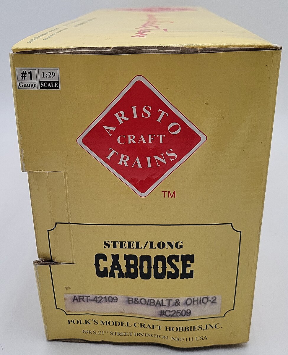 Aristo-Craft 42109 G Baltimore & Ohio Steel Long Caboose #C2509 - Metal Wheels EX/Box