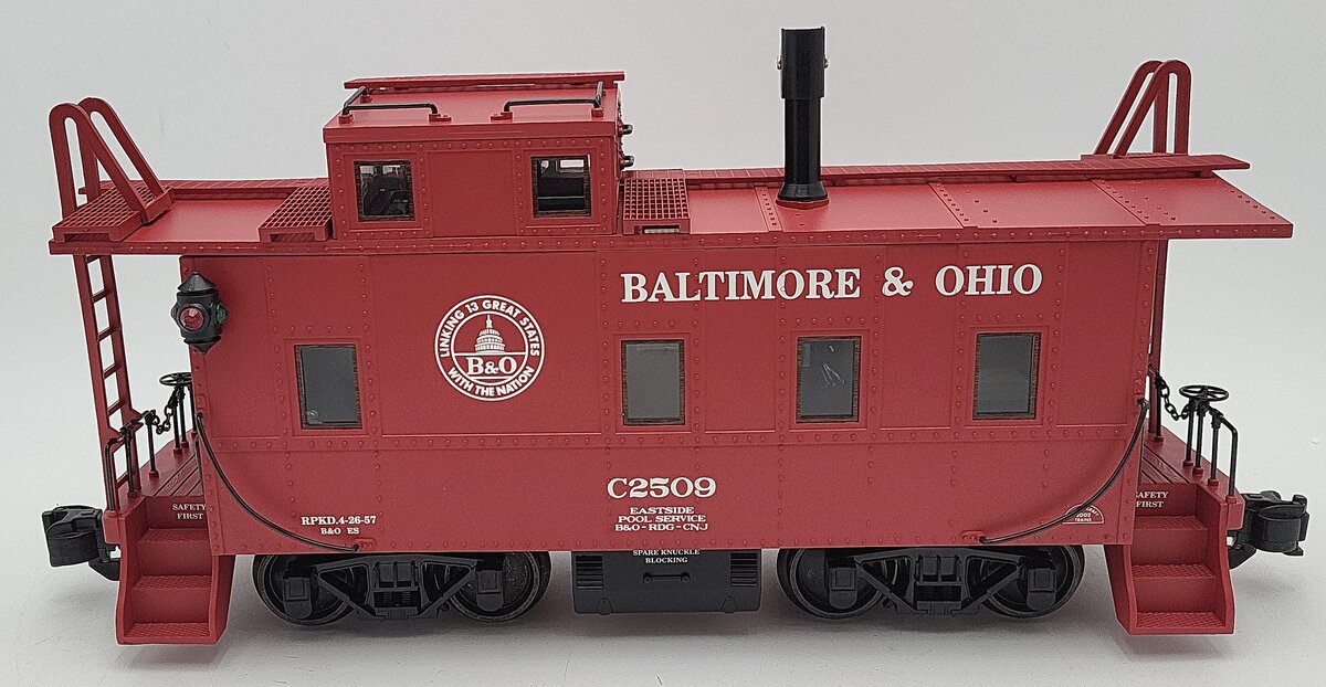 Aristo-Craft 42109 G Baltimore & Ohio Steel Long Caboose #C2509 - Metal Wheels EX/Box
