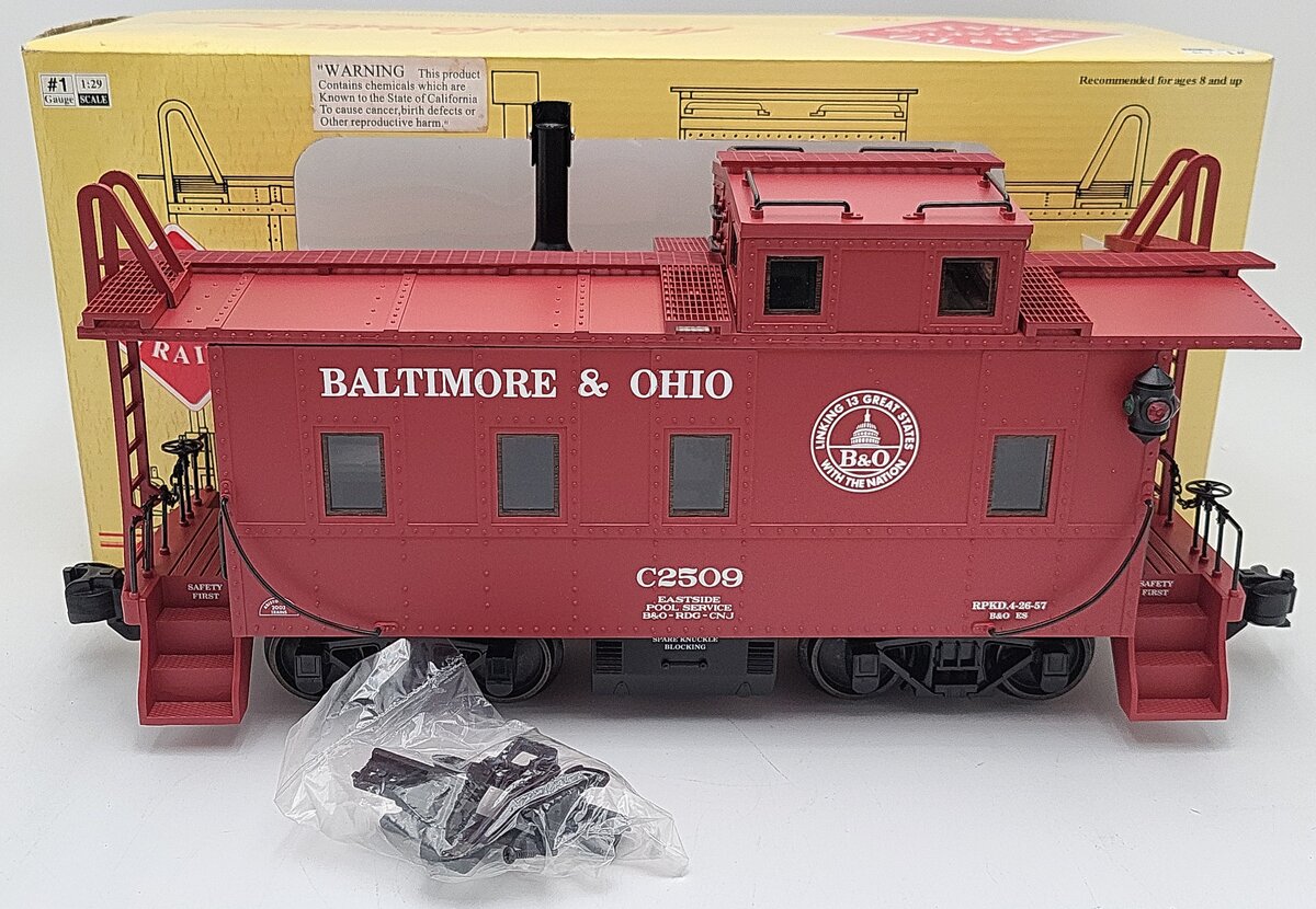 Aristo-Craft 42109 G Baltimore & Ohio Steel Long Caboose #C2509 - Metal Wheels EX/Box